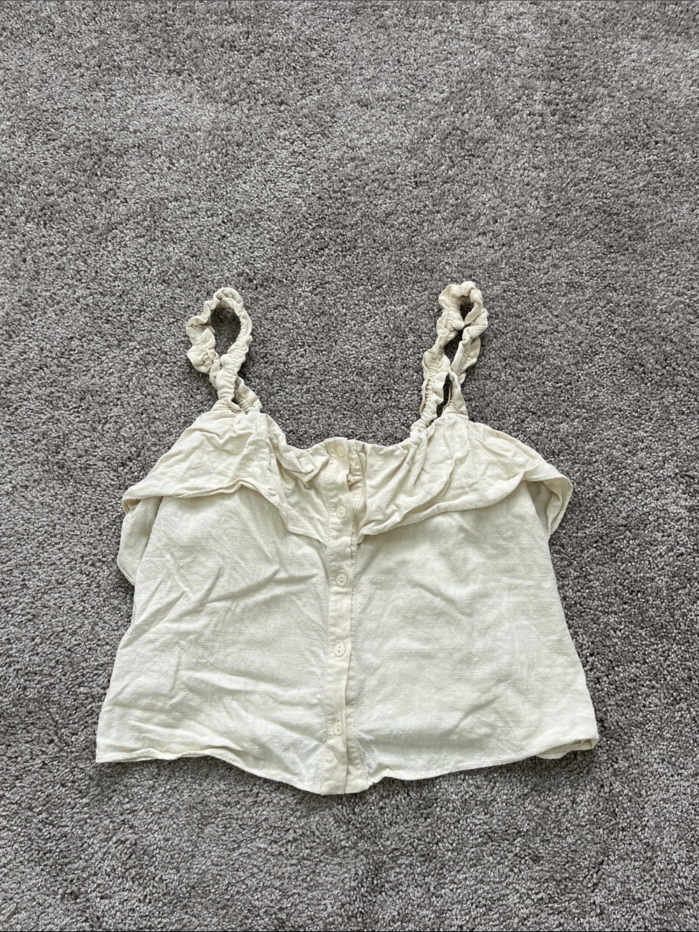 Women’s Cream Button-Front Ruffle Tank Top